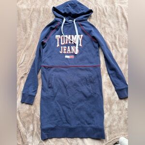 Tommy Hilfiger Blue Hoodied dress with Red Accents